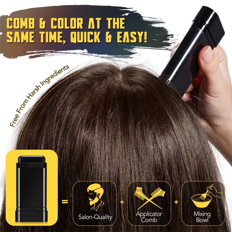 Elaimei Long Lasting Black Light Dark Brown 3 Colors Hairdressing Wand Gray Hair Covering Styling 2 in 1 Hair Color Stick Comb