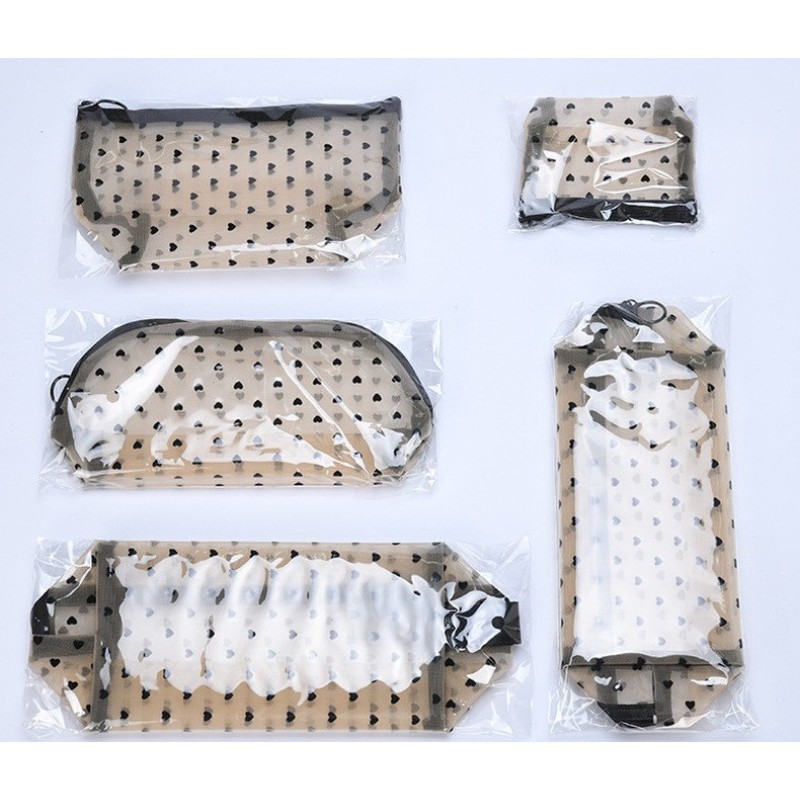 Transparent Love Mini Travel Nylon Net Yarn Makeup Cosmetic Bag Make up Organizer