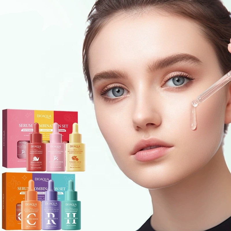 BIOAOUA 3pcs Serum Combination Set Moisturizing Brightening Tightening Anti Aging Anti Wrinkle Vc Retinol Hyaluronic Acid Kit