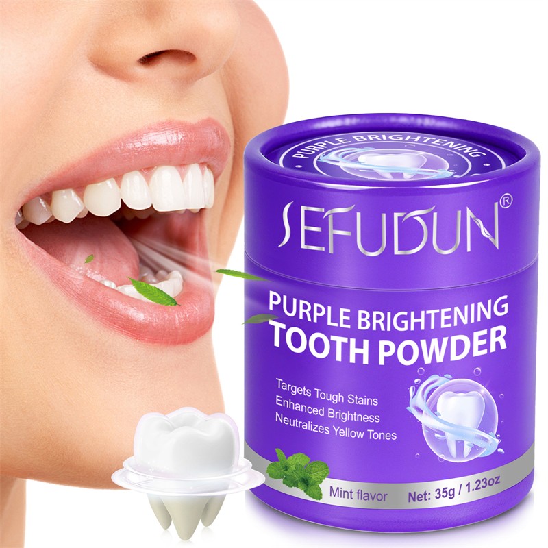 SEFUDUN Mint Flavor Purple Brightening Tooth Powder Teeth Gums Strengthening Yellow Teeth Bad Breath Tartar Removing Toothpaste