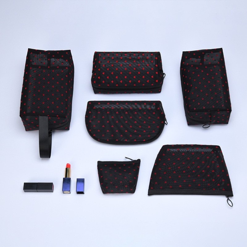 Transparent Love Mini Travel Nylon Net Yarn Makeup Cosmetic Bag Make up Organizer