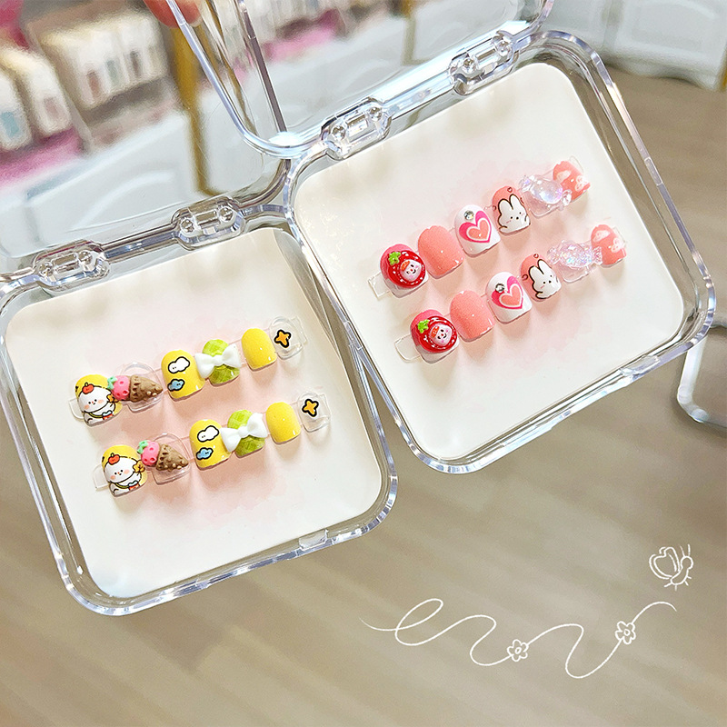 Cute Cartoon Children Nail Stickers Wearable Fake Nails Tips Finger Application Accessory Handmade Wearable Nails