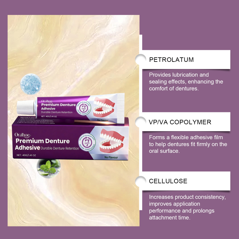 ORALHOE Denture Care Adhesive Cream Comfortable Natural Fit Dentures Glue for Aesthetics Enhances Smile Appearance