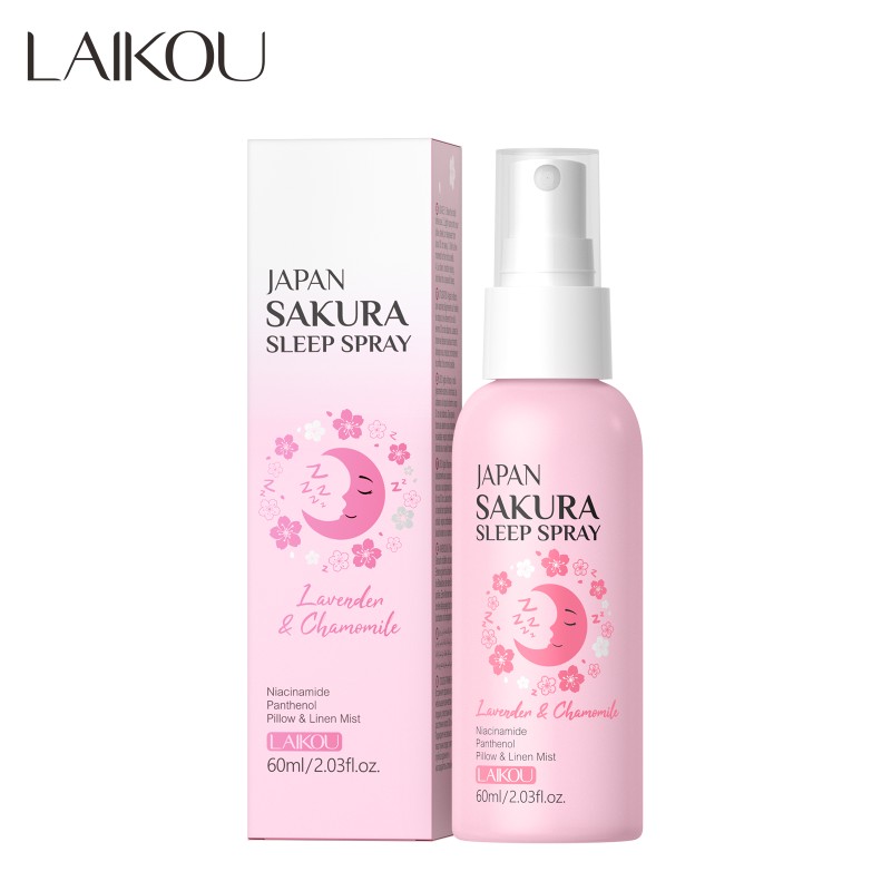 LAIKOU Japan Sakura Sleep Aid Spray Lavender Chamomile Sleeping Spray for Women Pillow Linen Mist 60ML