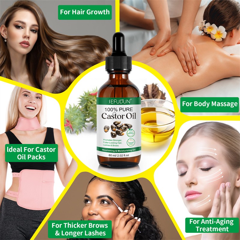 ELAIMEI Organic Cold Pressed Castor Oil Hair Growth Promoting Lash Brow Thicker SEFUDUN Pure Castor Oil Cold Pressed Hexane Free