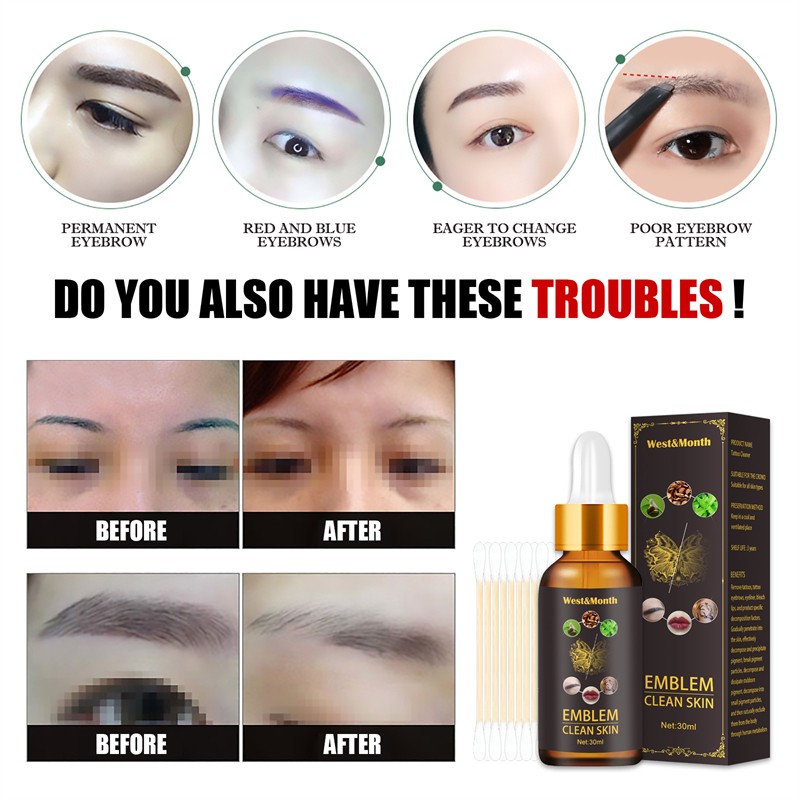 West Month 30ml Tattoo Remover Liquid Painless Eyebrows Body Tattoo Removing Fluid Eyebrow Embroidery Cleaning Agent