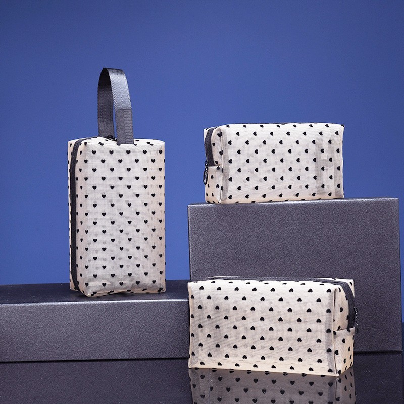 Transparent Love Mini Travel Nylon Net Yarn Makeup Cosmetic Bag Make up Organizer