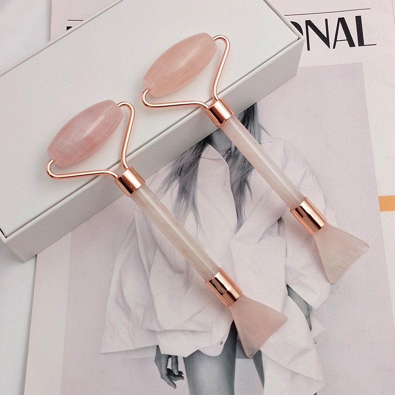 2 in 1 Double Heads V Face Shaping Anti Wrinkle Jade Facial Massager Jade Facial Mask Brush Eye Roller Ball Massaging Product