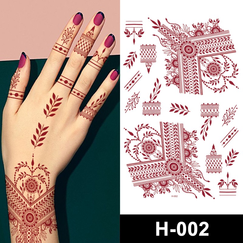 H Henna Red Lace Tattoo Sticker Water Transfer Temporary Sexy Lace Tattoo Stickers Girl Hand Body Fake Tattoo