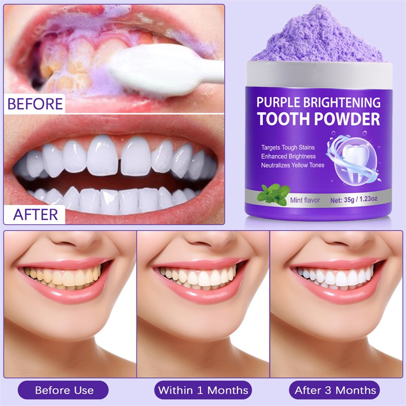 SEFUDUN Mint Flavor Purple Brightening Tooth Powder Teeth Gums Strengthening Yellow Teeth Bad Breath Tartar Removing Toothpaste