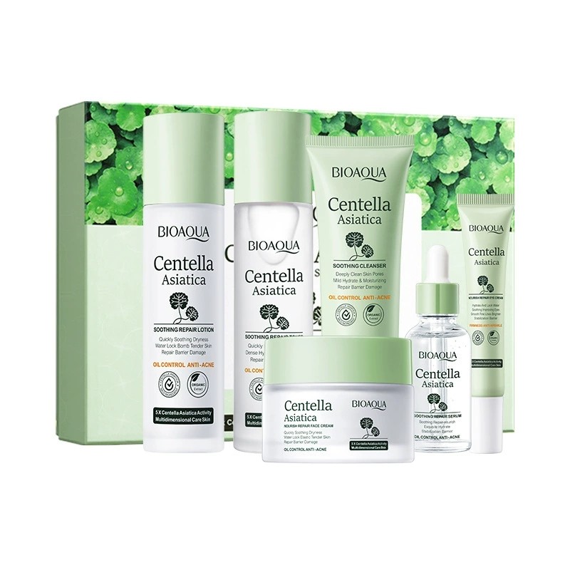 Bioaqua Centella Asiatica Soothing Repair 6pcs Suit Moisturizing Face Cream Cleanser Toner Lotion Serum Eye Cream Skin Care Set