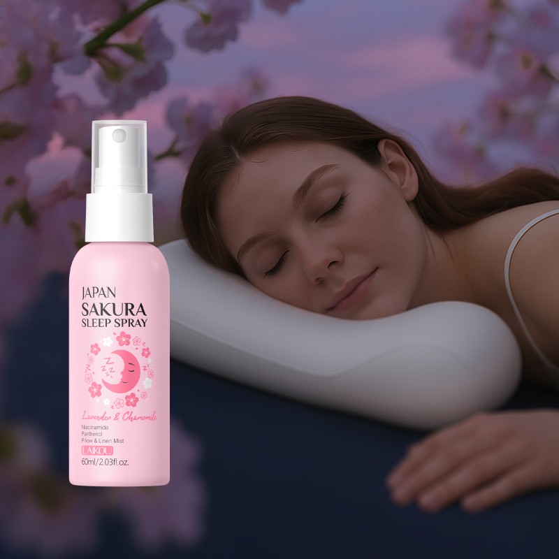 LAIKOU Japan Sakura Sleep Aid Spray Lavender Chamomile Sleeping Spray for Women Pillow Linen Mist 60ML