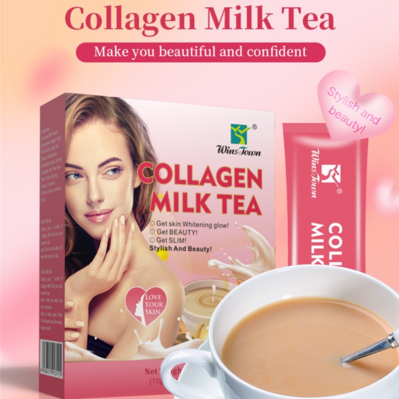 Wins Twon 10bags Collagen Milk Tea Glowing Anti Aging Slimming Tea for Skin Whitening