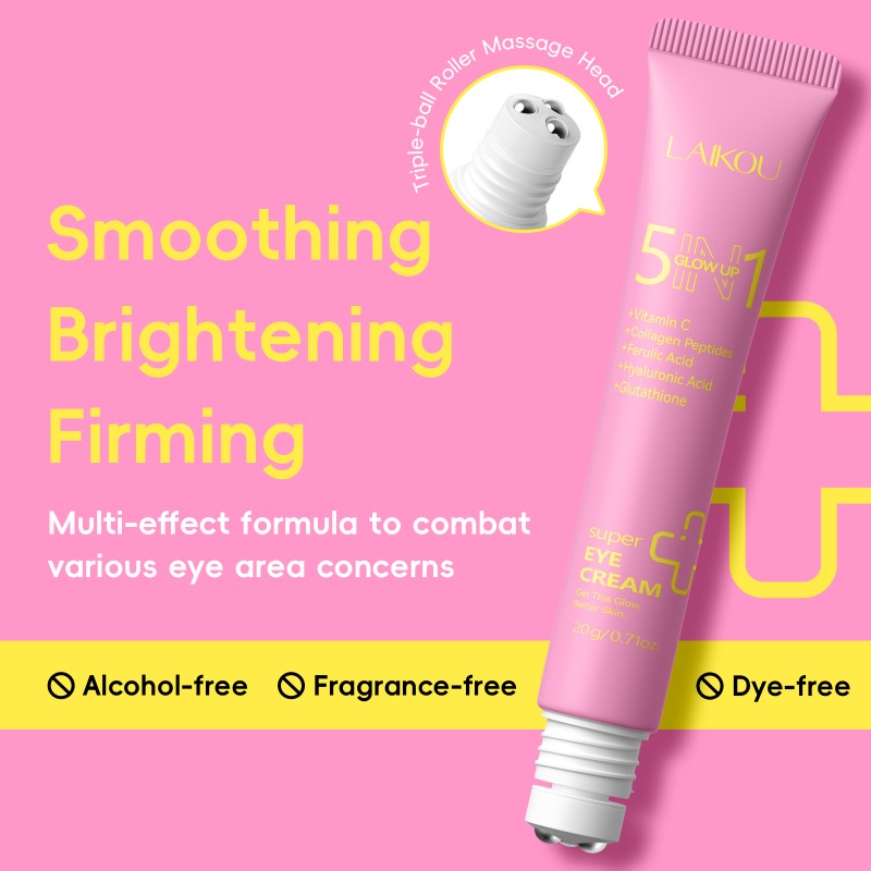 LAIKOU 5 in 1 Grow up Super Roller Eye Cream Anti-Wrinkle Targets Dark Circles With Glutathione Ferulic Acid Ingredients