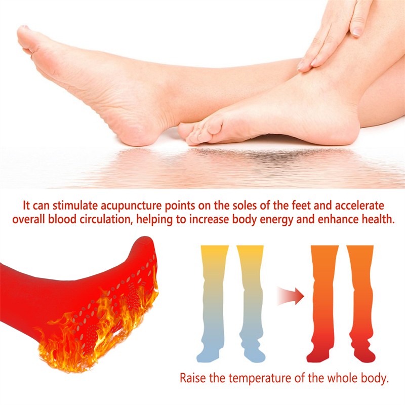 Houkea 1pair Acupuncture Points Self Heating Massage Socks Skiing Running Snow Shoveling Snowboarding Warm Socks for Winter