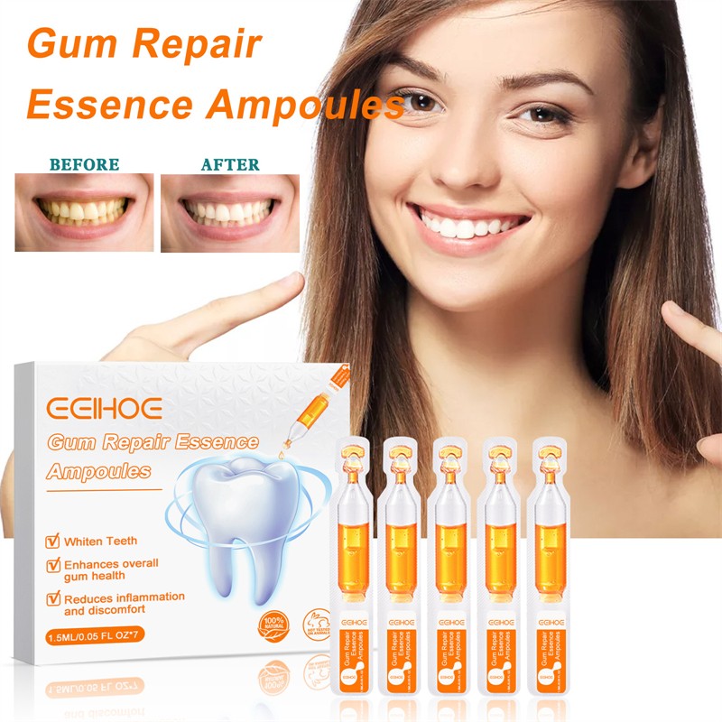 EELHOE 7pcs Gum Repair Essence Ampoules Teeth Whitening Gum Health Enhancing Adhesive Attachments Strengthening Serum Set