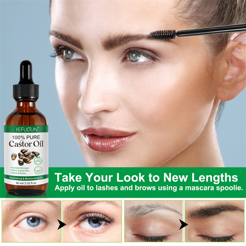 ELAIMEI Organic Cold Pressed Castor Oil Hair Growth Promoting Lash Brow Thicker SEFUDUN Pure Castor Oil Cold Pressed Hexane Free