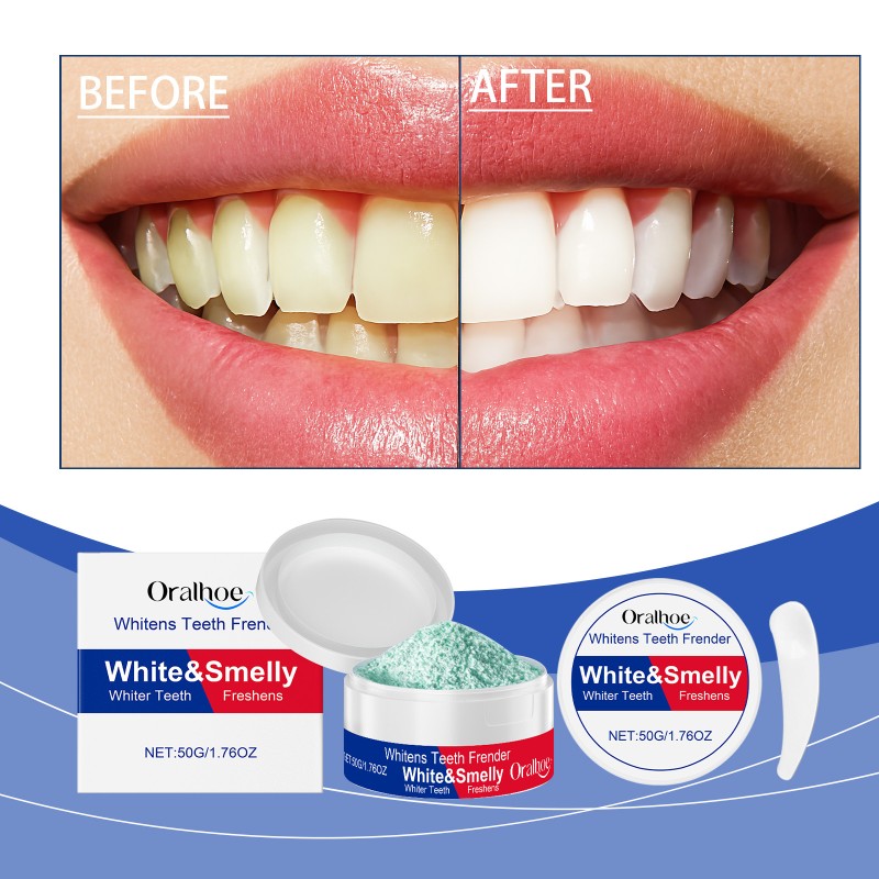 ORALHOE Whitens Teeth Frender Corn Starch Mint Extract Deep Cleaning Fresh Breath Tooth Powder Smooth Teeth With Spoon