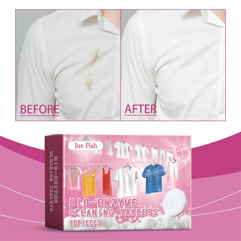 Jue Fish 10pcs Bio Enzyme Cleaning Tablets Oil Food Stains Removing Clothing Color Protecting Biotin Clothes Cleaning Tablet