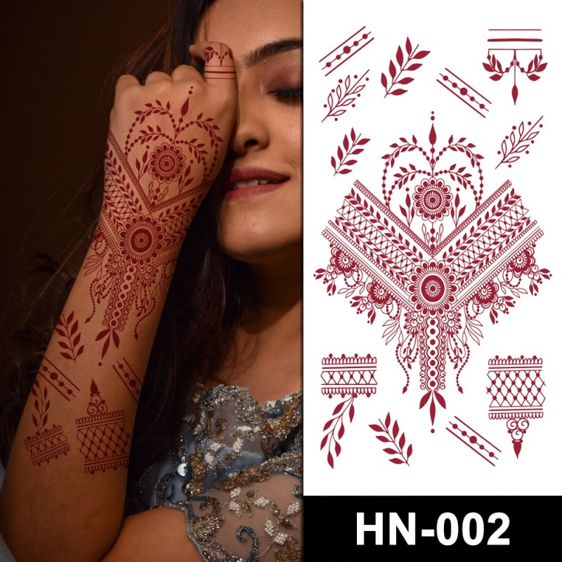 HN 500 Tattoo Designs in Shop Transfer Paper Burgundy Sexy Erogenous Lace Arm Finger Tattoo Sticker