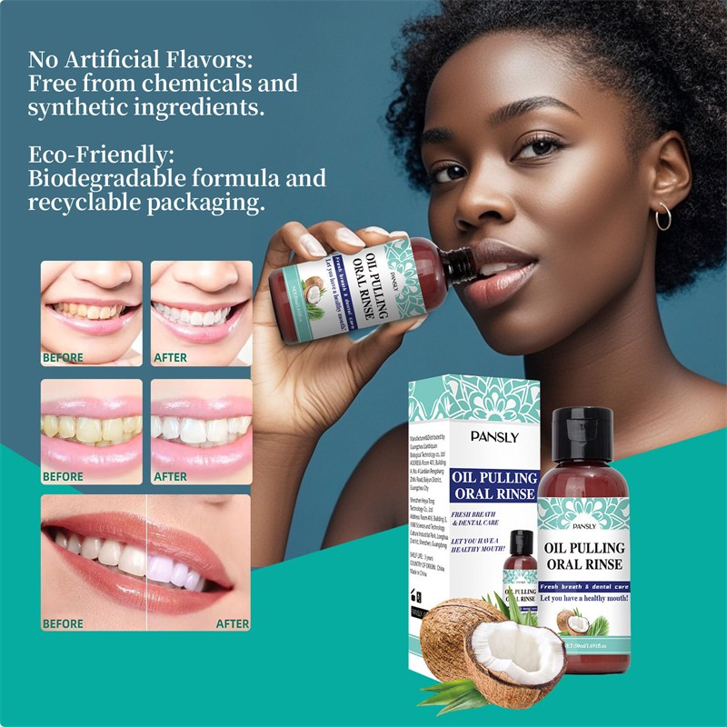 Pansly 50ml Oil Pulling Oral Rinse Breath Freshening Plaque Reducing Gums Strenghtening Yellow Teeth Removing Mouthwash