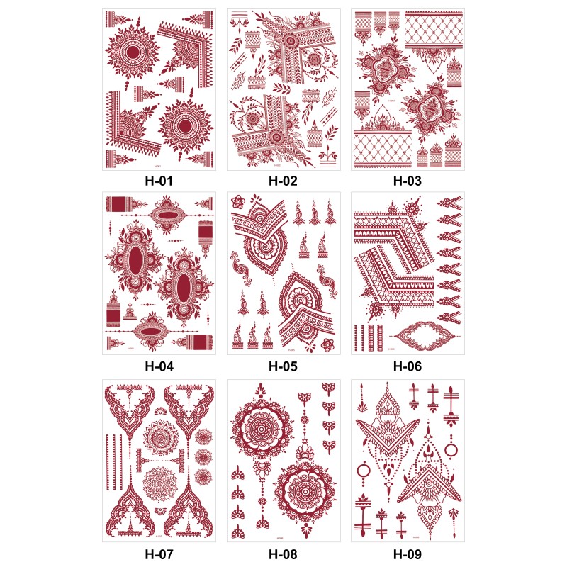 H Henna Red Lace Tattoo Sticker Water Transfer Temporary Sexy Lace Tattoo Stickers Girl Hand Body Fake Tattoo