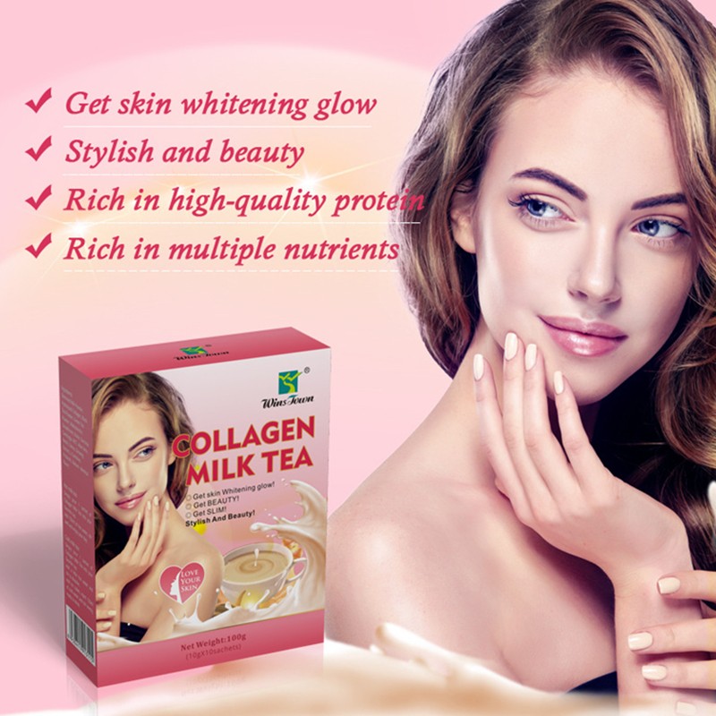 Wins Twon 10bags Collagen Milk Tea Glowing Anti Aging Slimming Tea for Skin Whitening