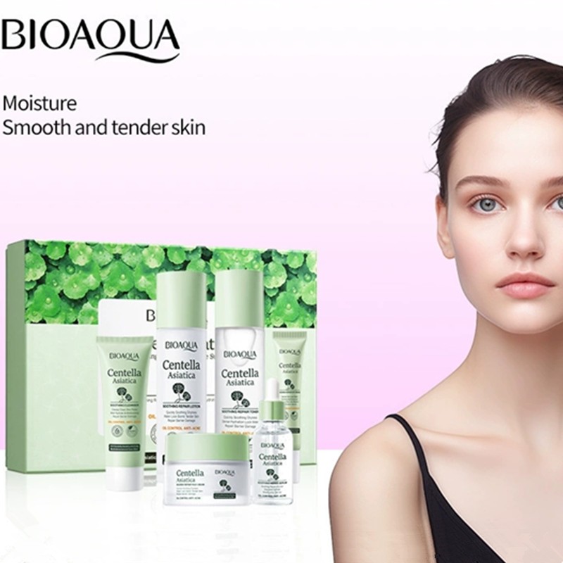 Bioaqua Centella Asiatica Soothing Repair 6pcs Suit Moisturizing Face Cream Cleanser Toner Lotion Serum Eye Cream Skin Care Set