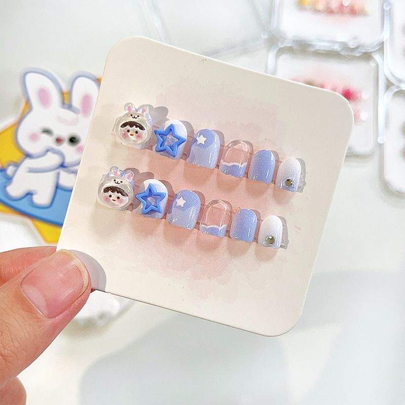 Cute Cartoon Children Nail Stickers Wearable Fake Nails Tips Finger Application Accessory Handmade Wearable Nails