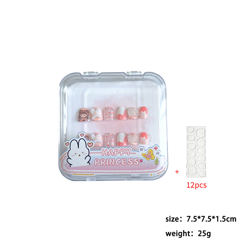 Cute Cartoon Children Nail Stickers Wearable Fake Nails Tips Finger Application Accessory Handmade Wearable Nails