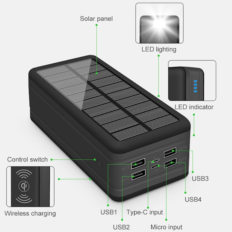 Solar Power Bank Factory - OEM 50000mAh Waterproof Flashlight