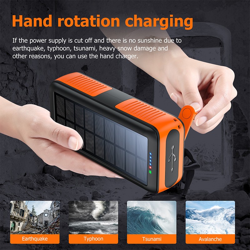 Solar Power Bank Supplier - OEM 63200mAh Hand Crank 4 Lights