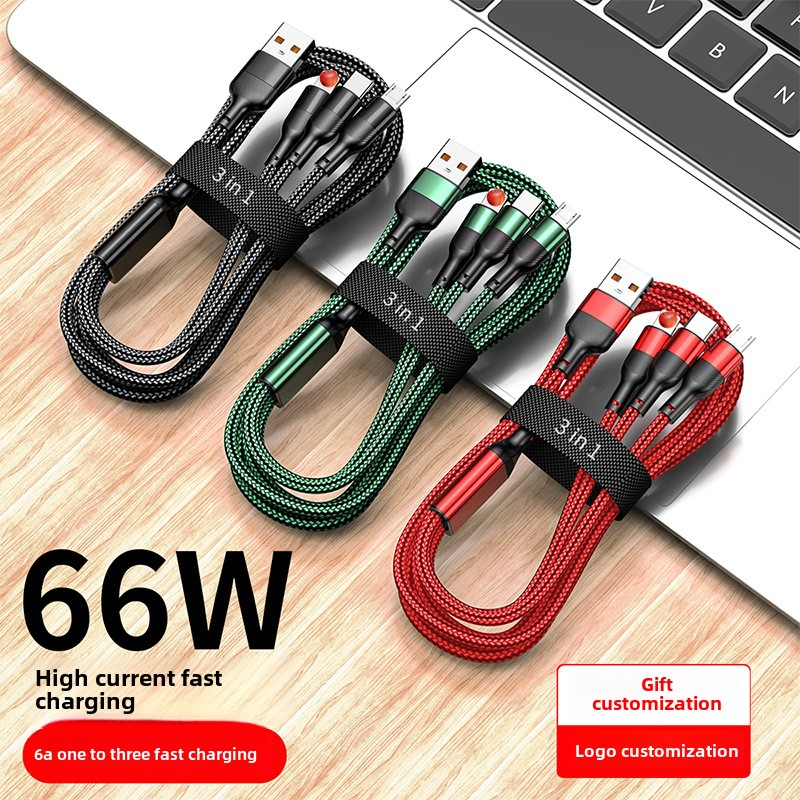 USB Cable Factory - 66W 6A Braided 3-in-1 Cable