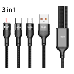 USB Cable Factory - 66W 6A Braided 3-in-1 Cable