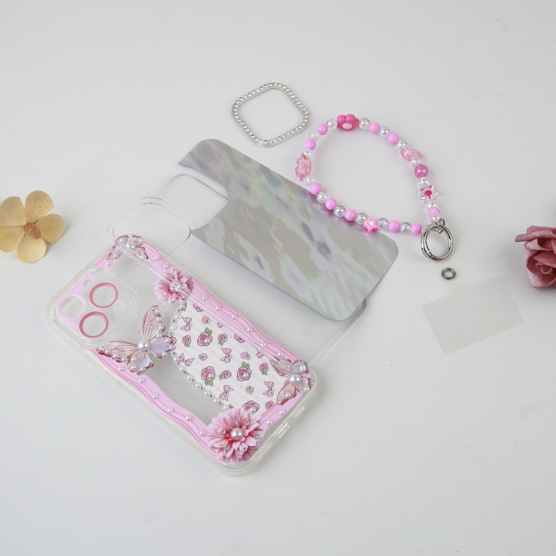 Girly Phone Case Manufacturer - Cute Pattern Pearl Accessories Cover
