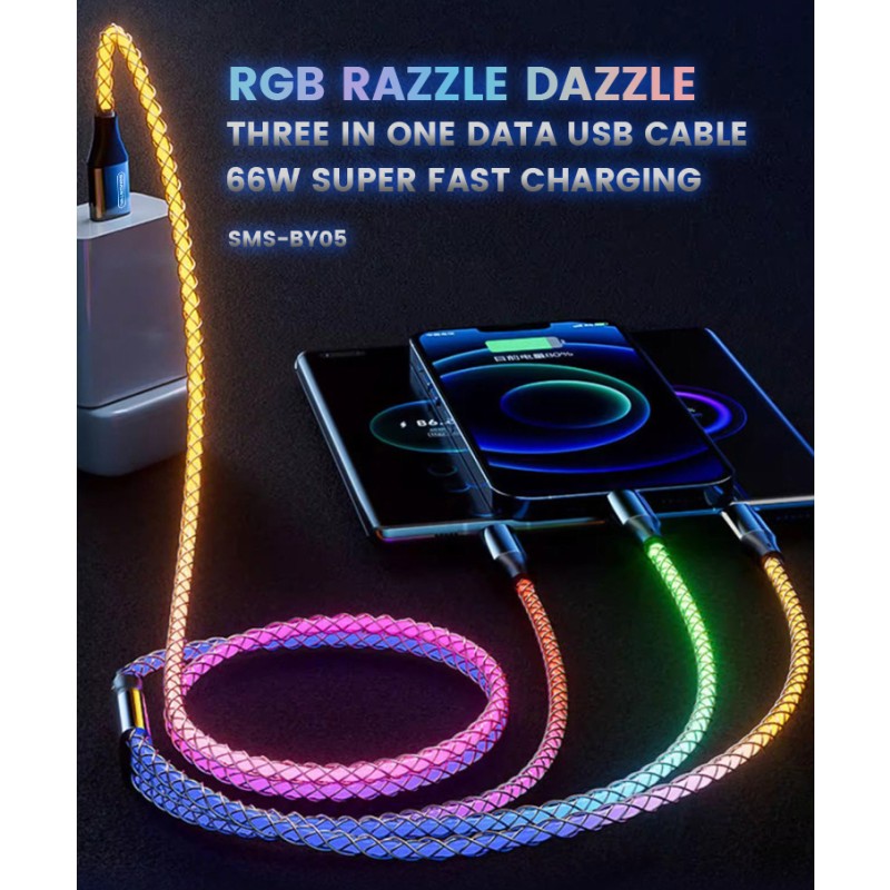 Fast Charging Cable Factory - Transparent Braided 3 in 1 Cable