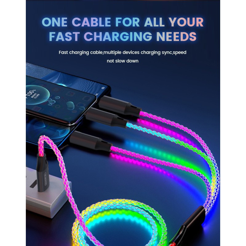 Fast Charging Cable Factory - Transparent Braided 3 in 1 Cable