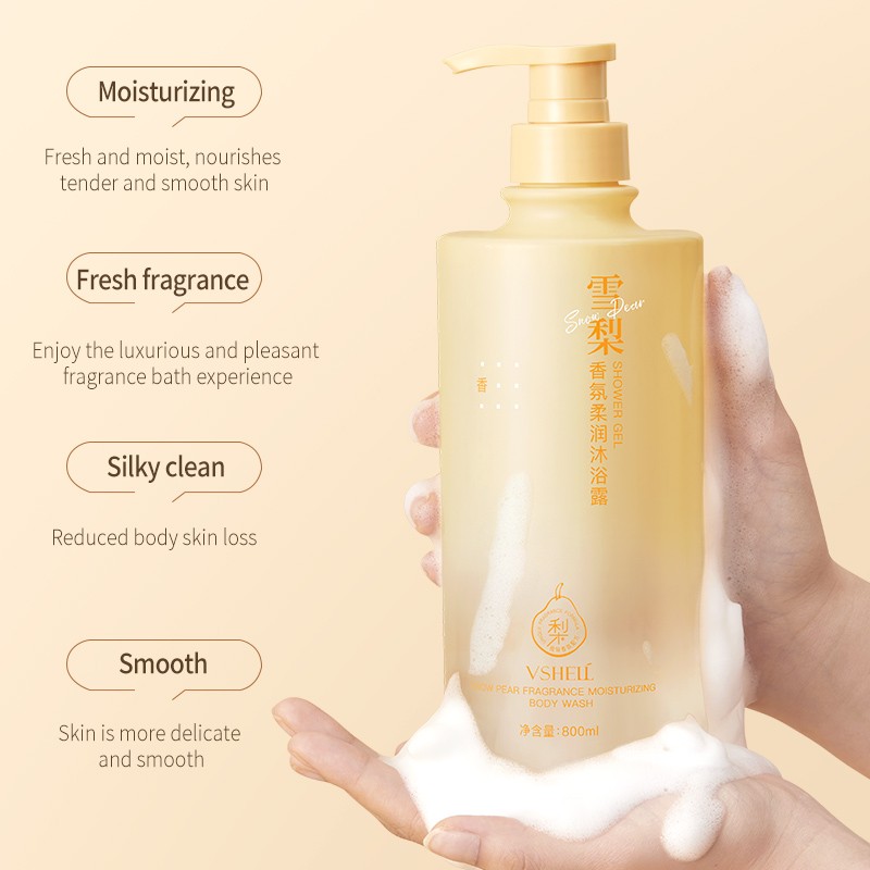 Private Label Pear Scented 800ml/27 Fl Oz Silky Smooth Moisturizing Body Wash Refreshing Sodium Hyaluronate Shower Gel Perfume