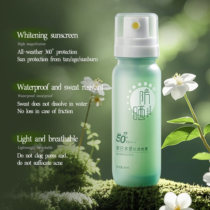Private Label Vegan Mineral Sunscreen Mist 90ml SPF 50 Water-Based UV Defense Skin Brightening SPF 50 Whitening Sun Protection