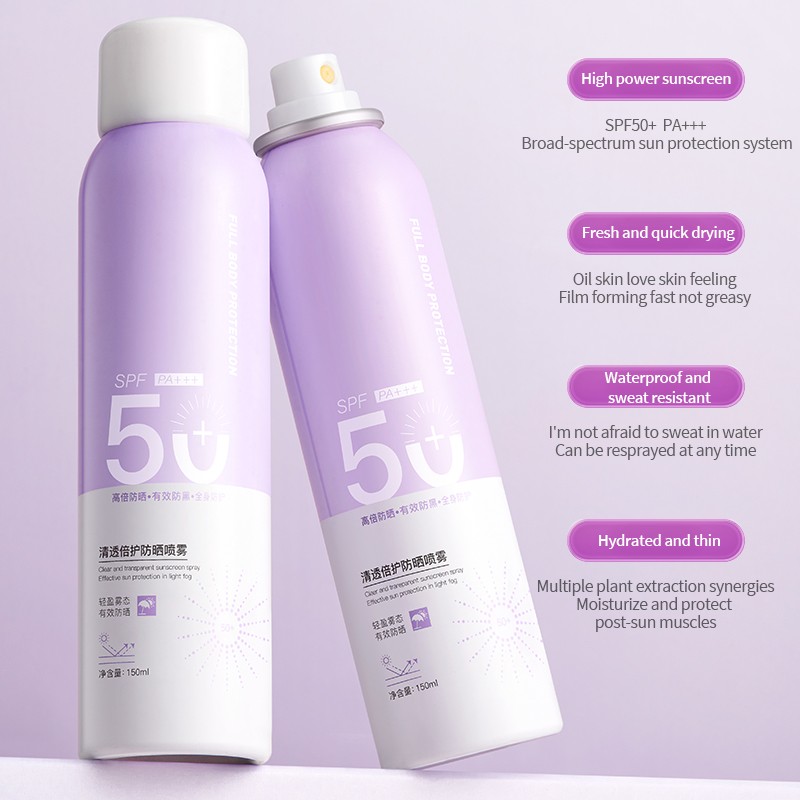 Vegan Lightweight Refreshing SPF 50 Sunscreen Spray High Protection Full Body UV Defense Broad-Spectrum Sun Protection Mist