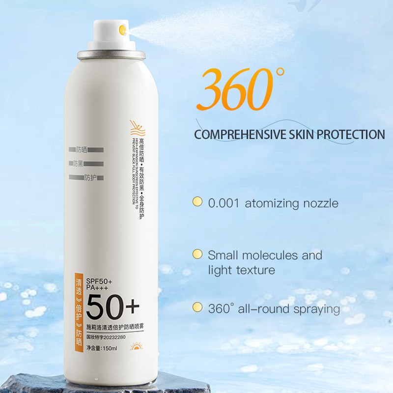 OEM Vegan Sunscreen Spray SPF 50 Lightweight Non-Greasy 150ml/5.1fl oz Sunblock Mist High Protection Broad Spectrum UVA/UVB