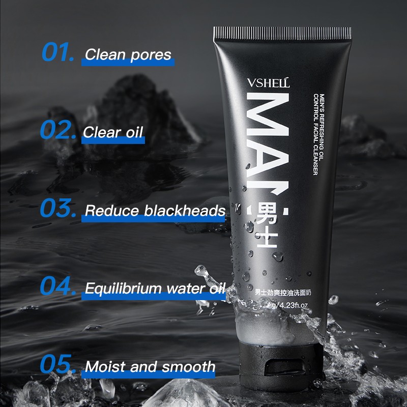 OEM Men's Oil Control Facial Cleanser 120g / 4.23 oz Refreshing Deep Cleanse Bamboo Charcoal Amino Acid Gentle Face Wash for Men