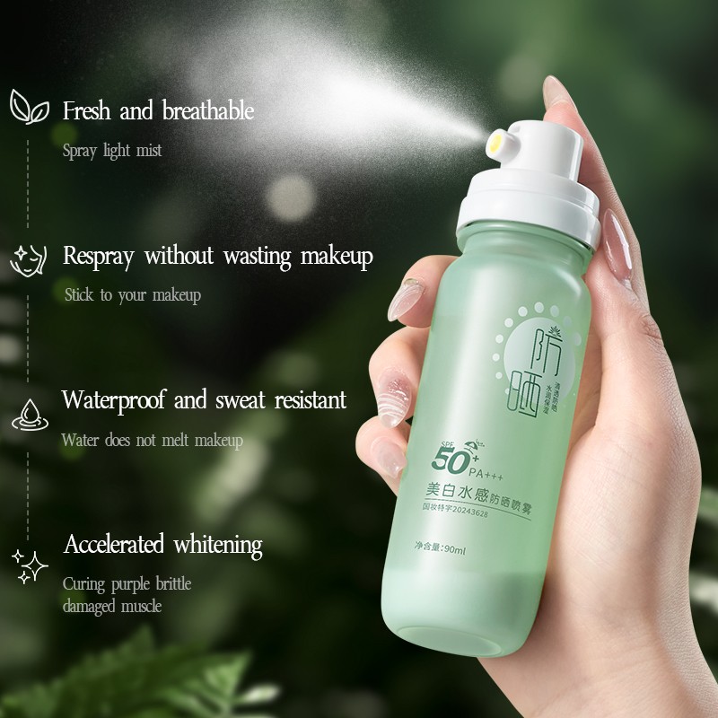 Private Label Vegan Mineral Sunscreen Mist 90ml SPF 50 Water-Based UV Defense Skin Brightening SPF 50 Whitening Sun Protection