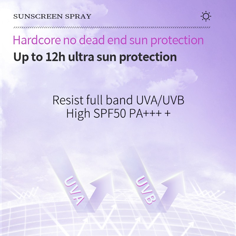 Vegan Lightweight Refreshing SPF 50 Sunscreen Spray High Protection Full Body UV Defense Broad-Spectrum Sun Protection Mist