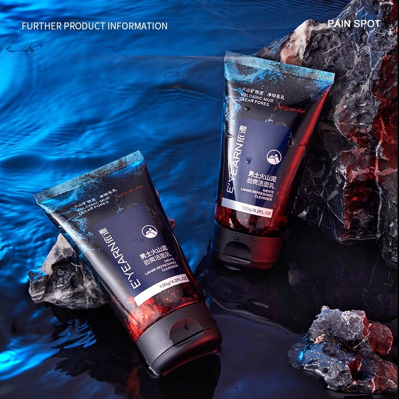 OEM Men's Facial Cleanser Soap-free Oil Control Gentle Cleaning Natural Male Skincare Amino Acid Volcanic Mud Face Wash for Man