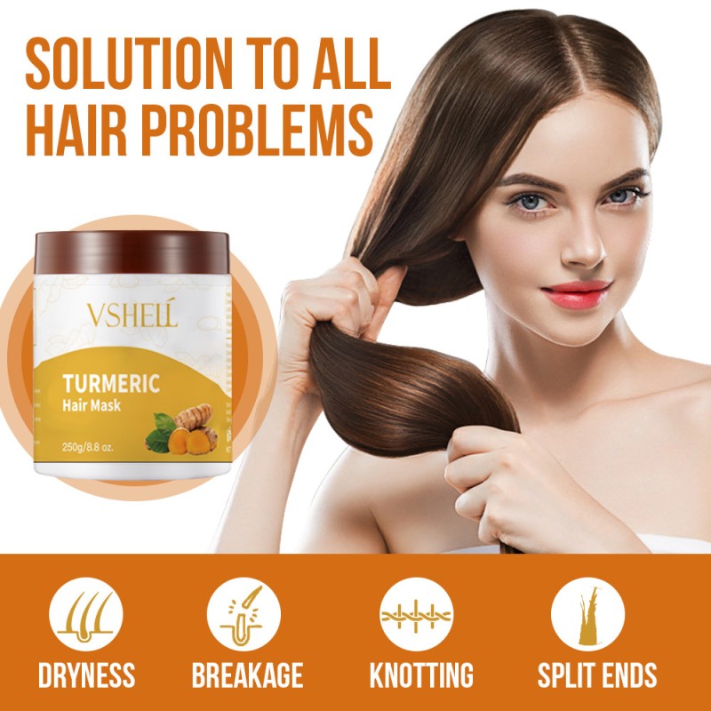 Turmeric Rosemary Hair Mask 250ml Nourishing Hair-Repairing Cream Hyaluronic Acid for Dry Frizzy Hair Free Steaming Fluffy