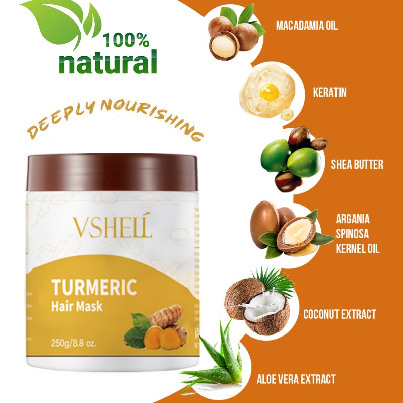 Turmeric Rosemary Hair Mask 250ml Nourishing Hair-Repairing Cream Hyaluronic Acid for Dry Frizzy Hair Free Steaming Fluffy