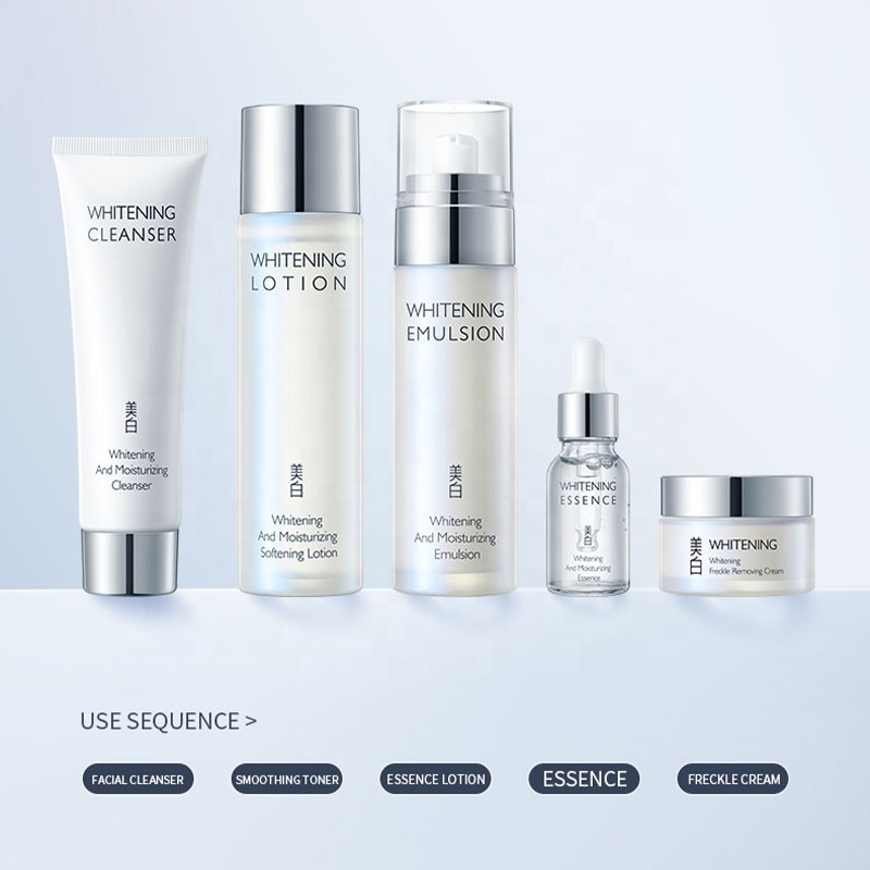 OEM Customizable 5 Pc Herbal Freckle Removing Kit Organic Natural Skin Whitening Face Care Set Arbutin Whitening Brightening