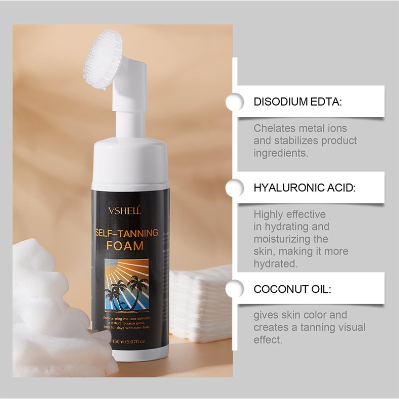 Vshell Vegan Summer Self-Tanning Mousse Wheat Color Bronze Skin Tone Tanning Cream with Moisturizing Hydrating Properties