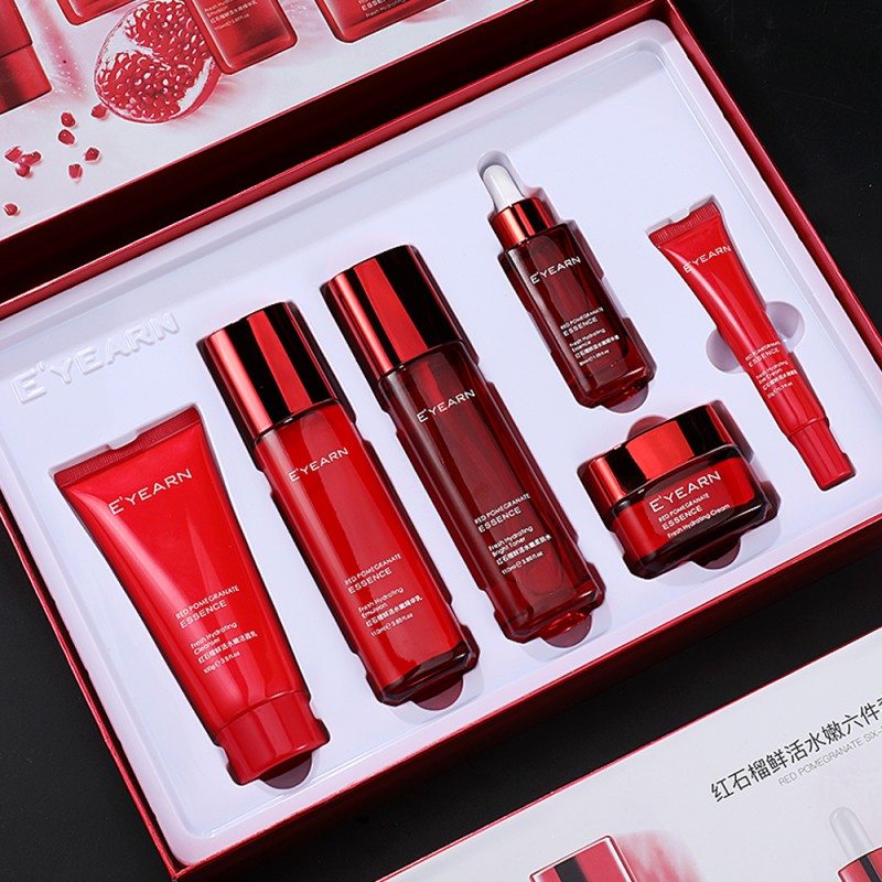 OEM 6-Piece Pomegranate Skincare Set Vegan Facial Care Kit Hydrating Firming Cleanser Serum for Skin Set Care Skin Care Set